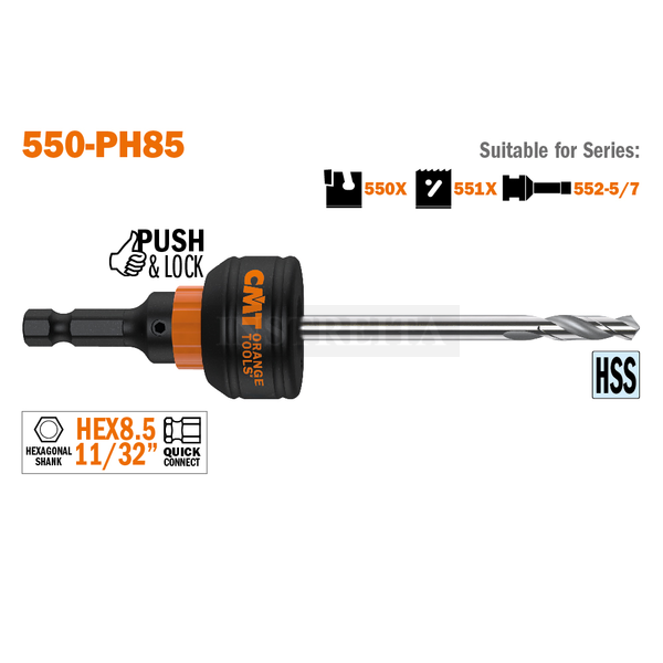 PUSH&LOCK greita jungtis su centravimo grąžtu cilindriniams grąžtams 550-PH85